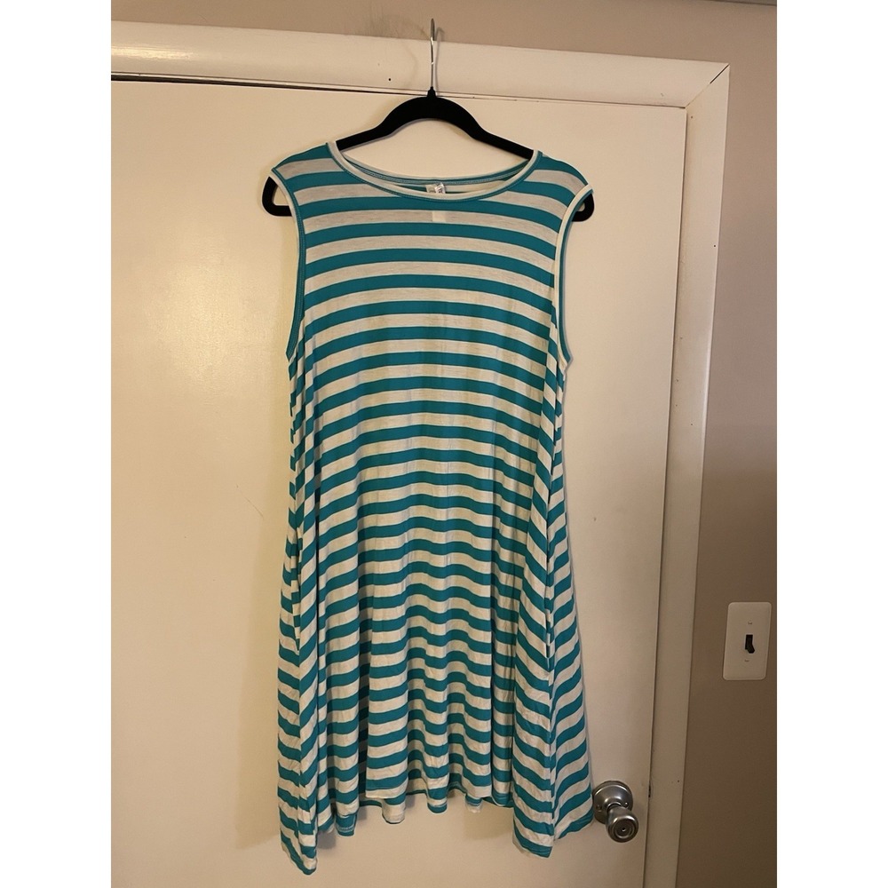 Honey & Lace Jersey Knit Swing Tank Dress‎ Teal Stripe Casual Women's XL